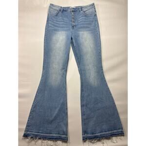 Vervet Women's Raw Hem Flare Blue Stretch Denim Jeans -  Size 32 (33x33)